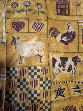 Golden Yellow Colonial Patchwork Farm Theme Cotton Decor Fabric 3 yards L x 44"